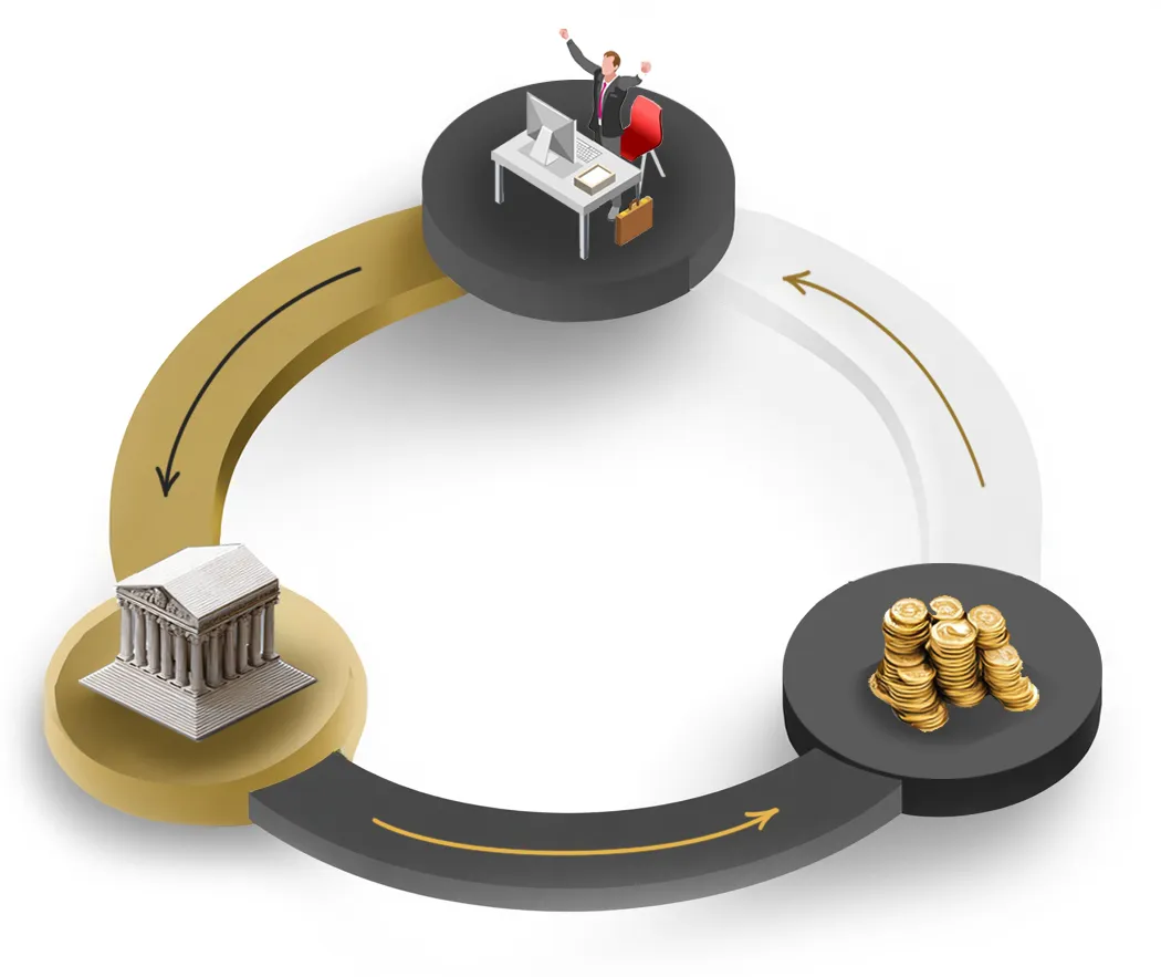 Illustration showing how Headway cashback works — the trader executes trades, the broker issues IB commission, and cashback is returned to the client.